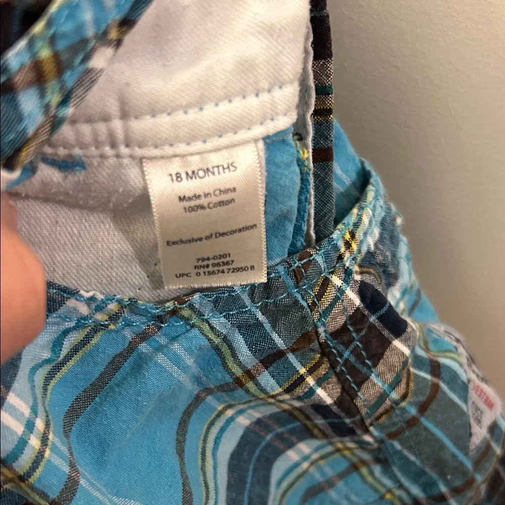 OshKosh B'gosh Teal and Black Plaid Kids Overalls 18 M